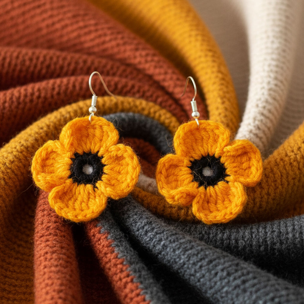 Yellow Floral Crochet Earrings – Handmade lightweight earrings featuring vibrant yellow crochet flowers, perfect for casual.
