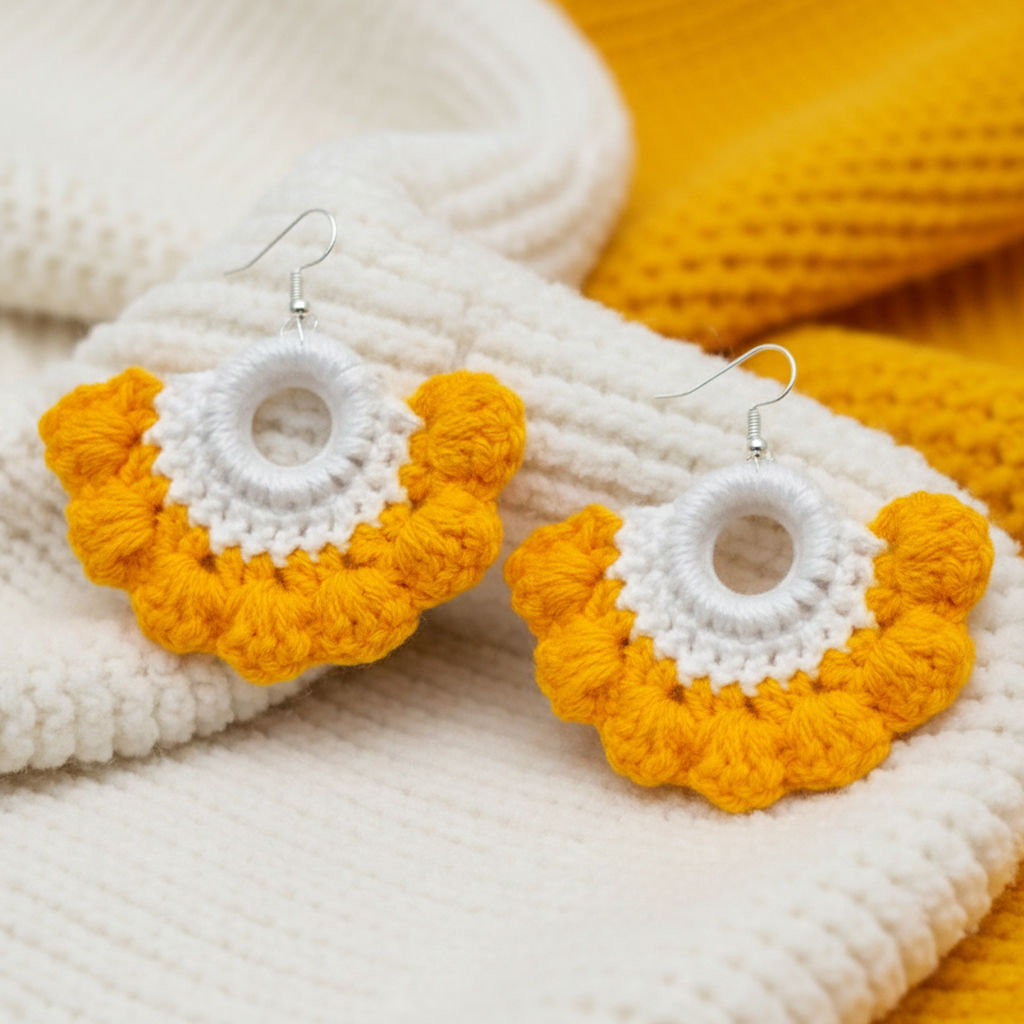 Handmade Yellow Flower Crochet Earrings – Statement Boho Festival Jewelry for Women