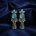 Light Blue Monalisa Stone Oxidised Jhumka dangle earrings, featuring a teardrop gem and hanging ghungroo bells