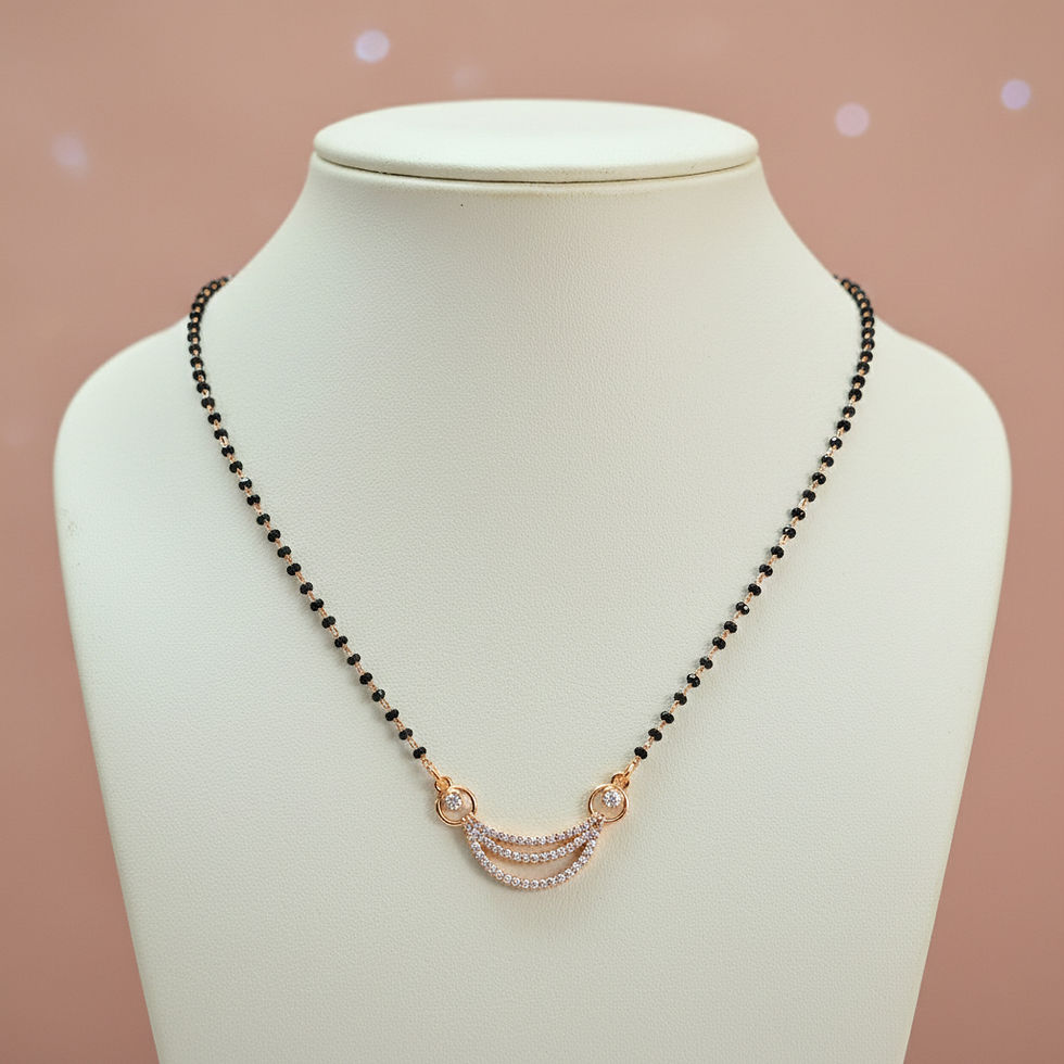 Rose gold triple-layer diamond look mangalsutra with black beads for women