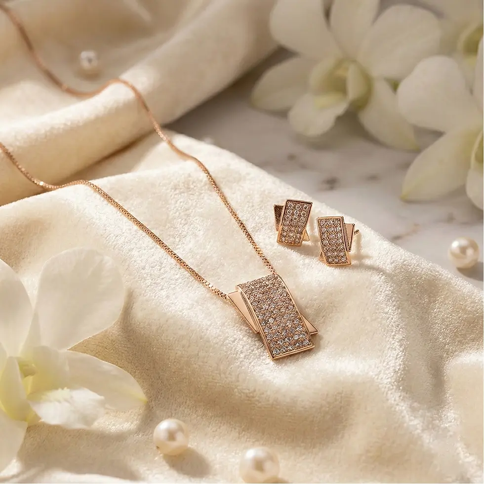 Add a modern edge to your romance with our Sparkling Rose Gold Jewelry Set