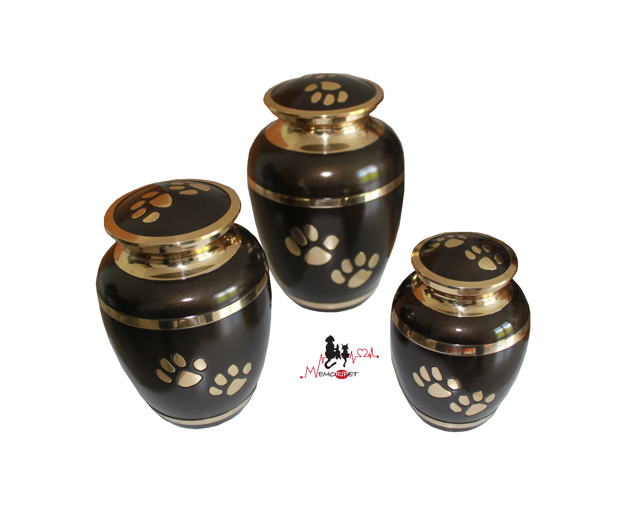 Urne aluminium brun patte de animal doré, chien chat lapin oiseau hamster cendres incinération