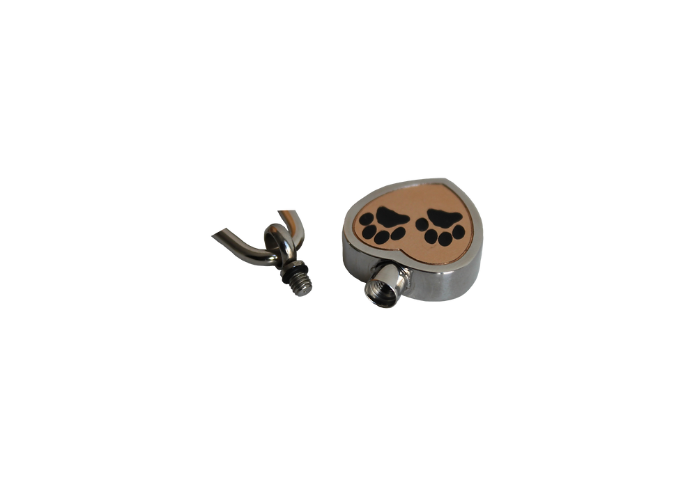 Miniature : Urne bijou coeur bicolore avec 2 empreintes de pattes- vue de haut urne ouverte