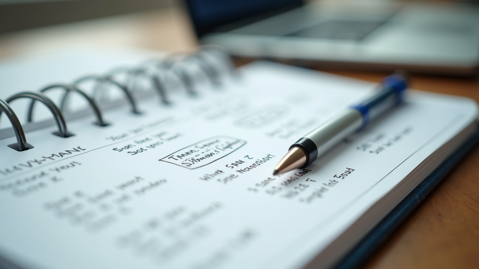 Close-up view of a planner with handwritten business system notes