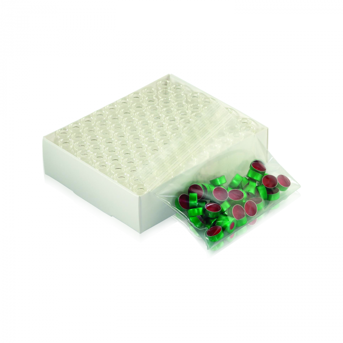 12 x 32mm Crimp Top Convenience Packs, Clear With Patch, PTFE / Red Rubber, Gree