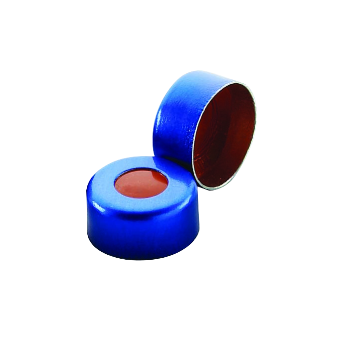 WHEATON Lined Aluminum Seal, PTFE / Silicone / PTFE, Open Top, Blue, 11 mm