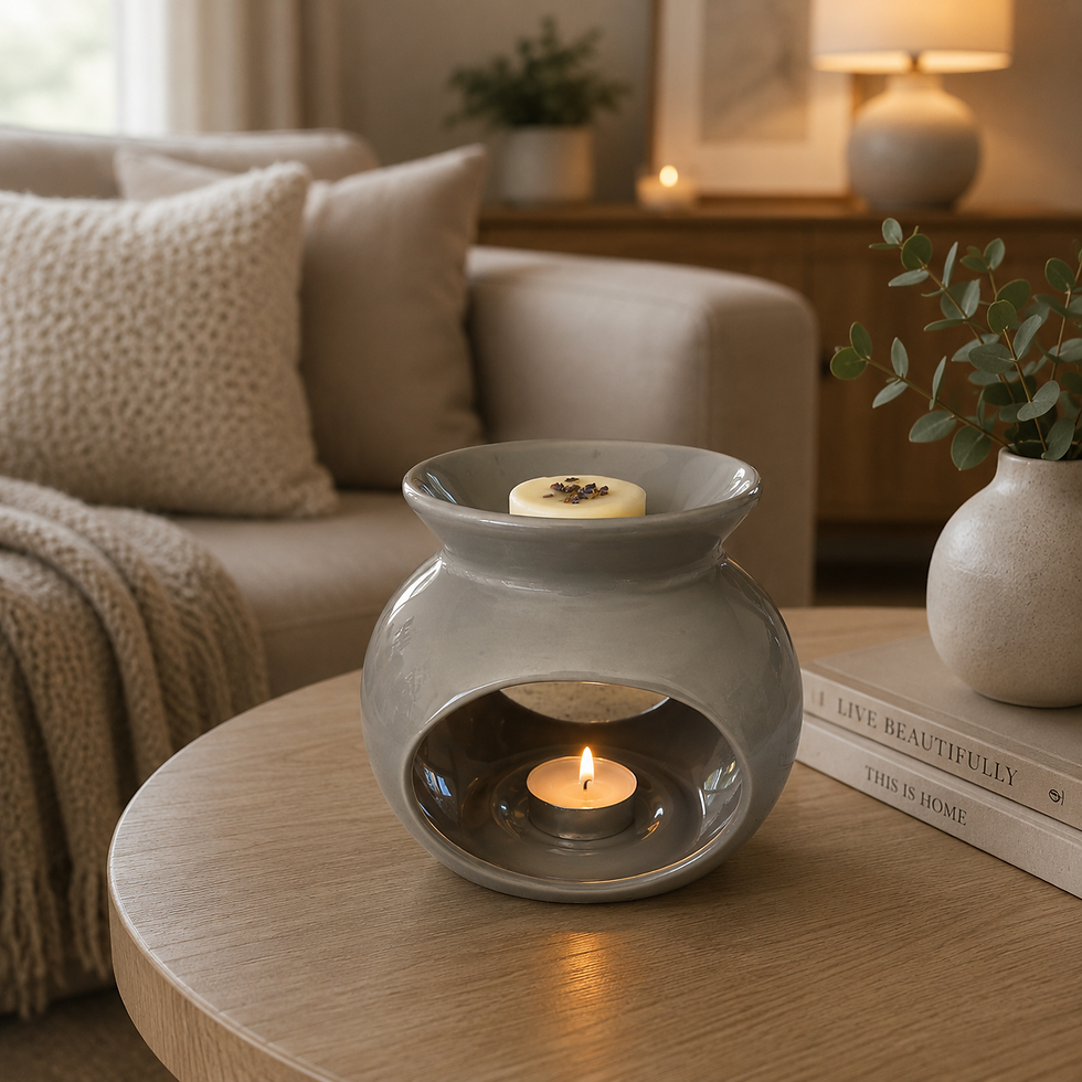 Sofia Wax Burner with candle on a wooden table