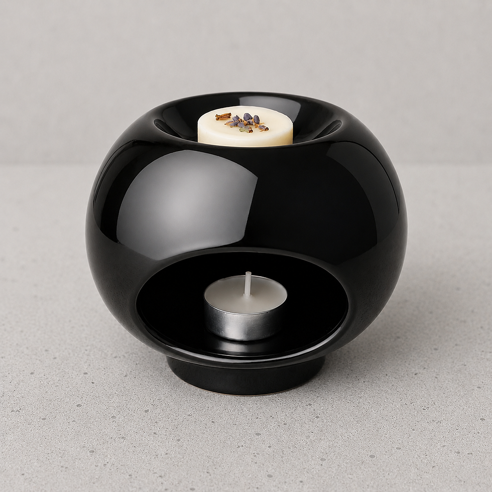 Glossy black Prague Wax Burner with tea light and wax melt