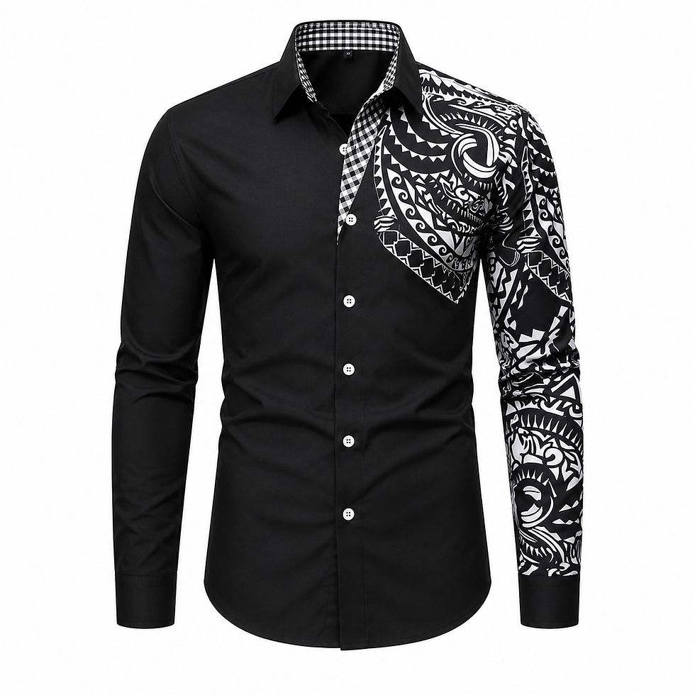 Miniature : Chemise à motifs pour homme noire et blanche à manches longues
