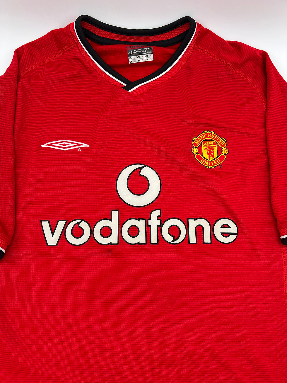 Thumbnail: Manchester United 2001/2002/2003 Home Beckham #7 Soccer Jersey (L) Front Close Up View