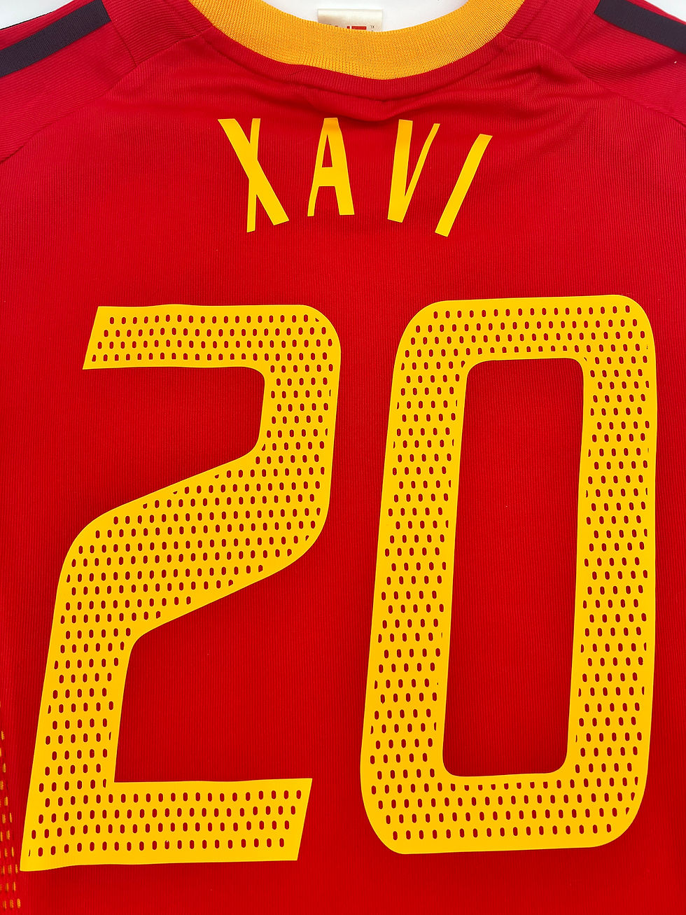 Thumbnail: Xavi Spain 2002 Home Jersey XL Back Close Up View