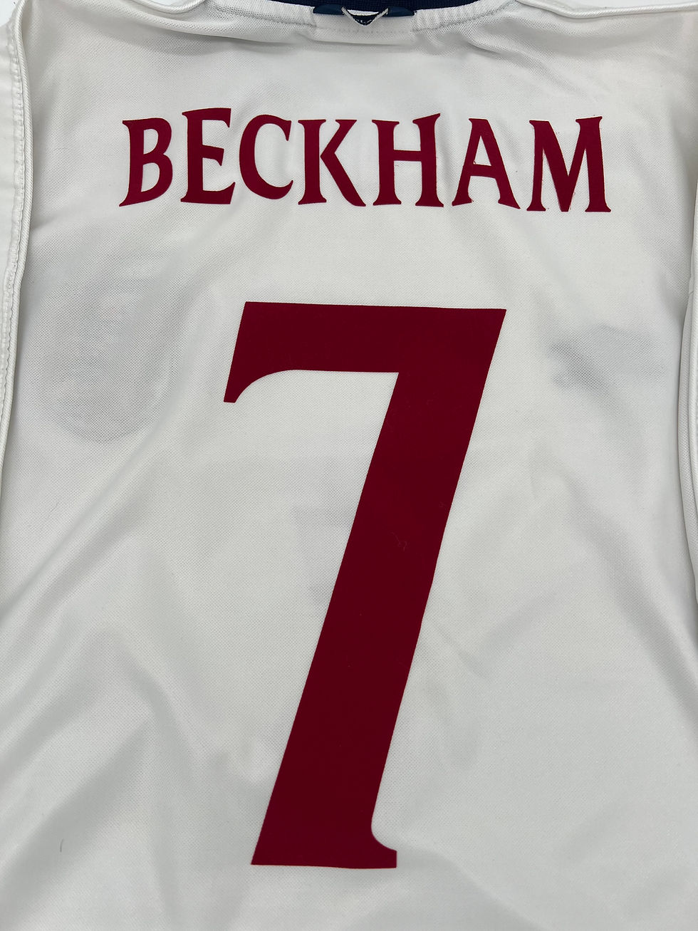 Thumbnail: Beckham England 1999 Home Jersey XL Back Close Up View