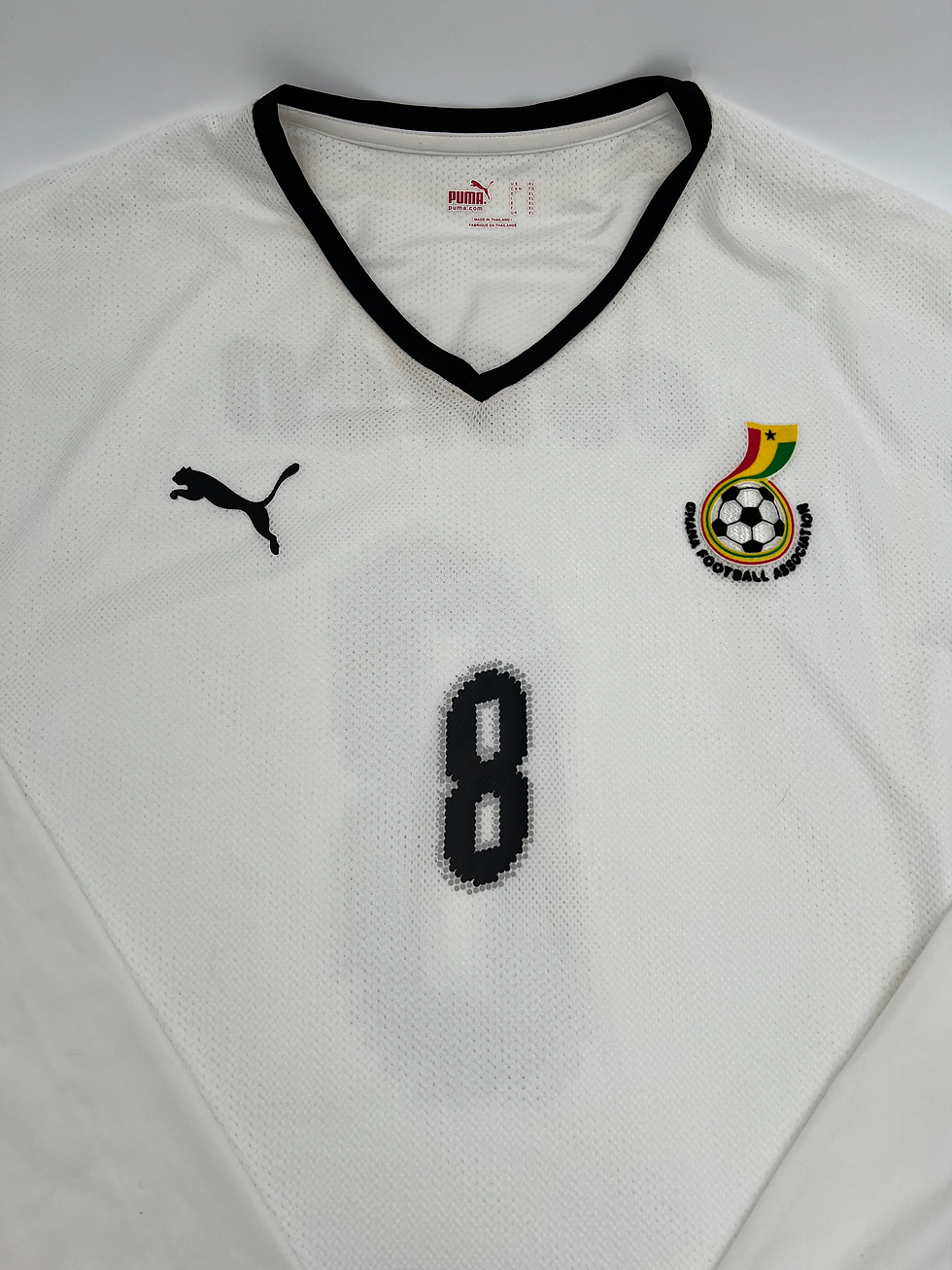 Thumbnail: Ghana 2008/2009 Essien #8 Long Sleeve Soccer Jersey (XL) Front Close Up View