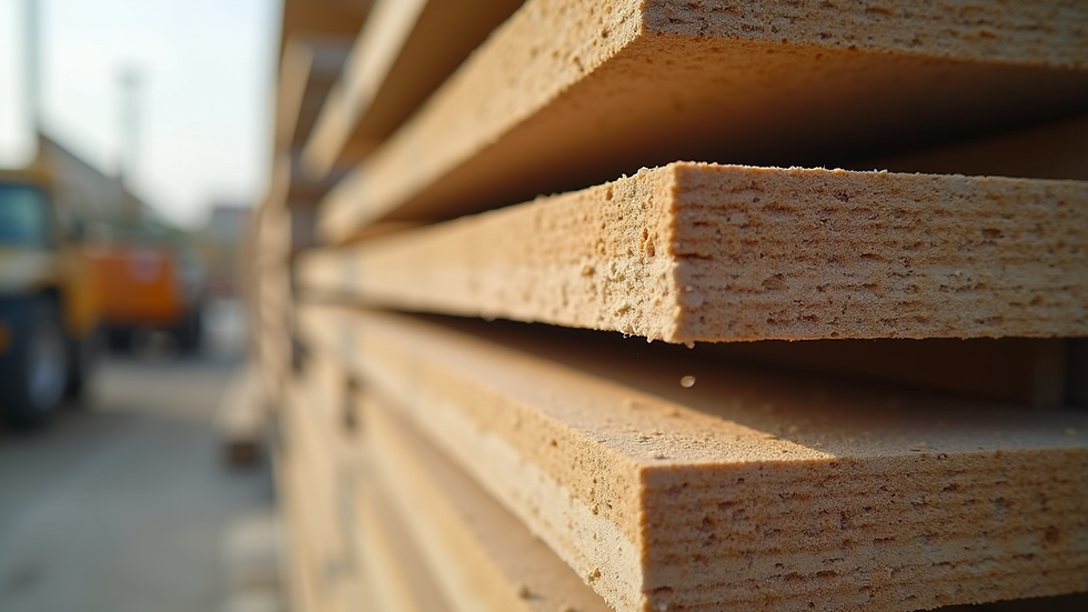 Close-up view of eco-friendly building materials stacked on a construction site