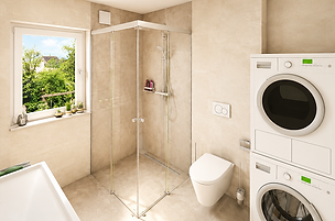 begehbare Dusche mit Glastrennwand