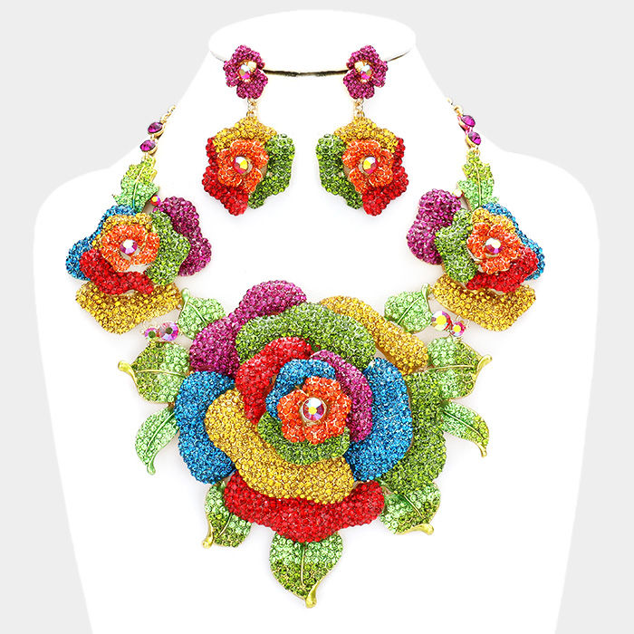 3PC Crystal Rose Necklace Set