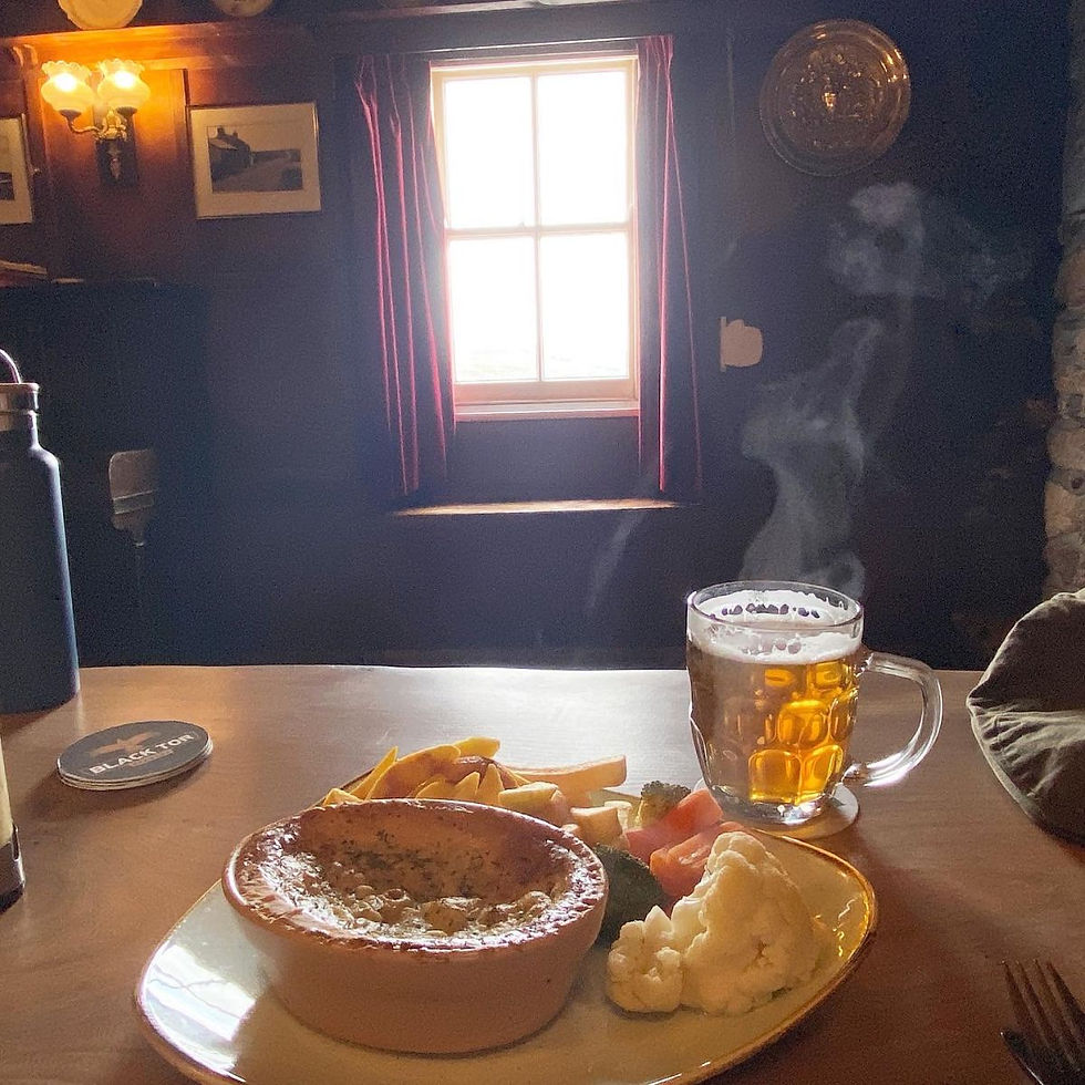 Pie and ale in Warren Inn, Dartmoor