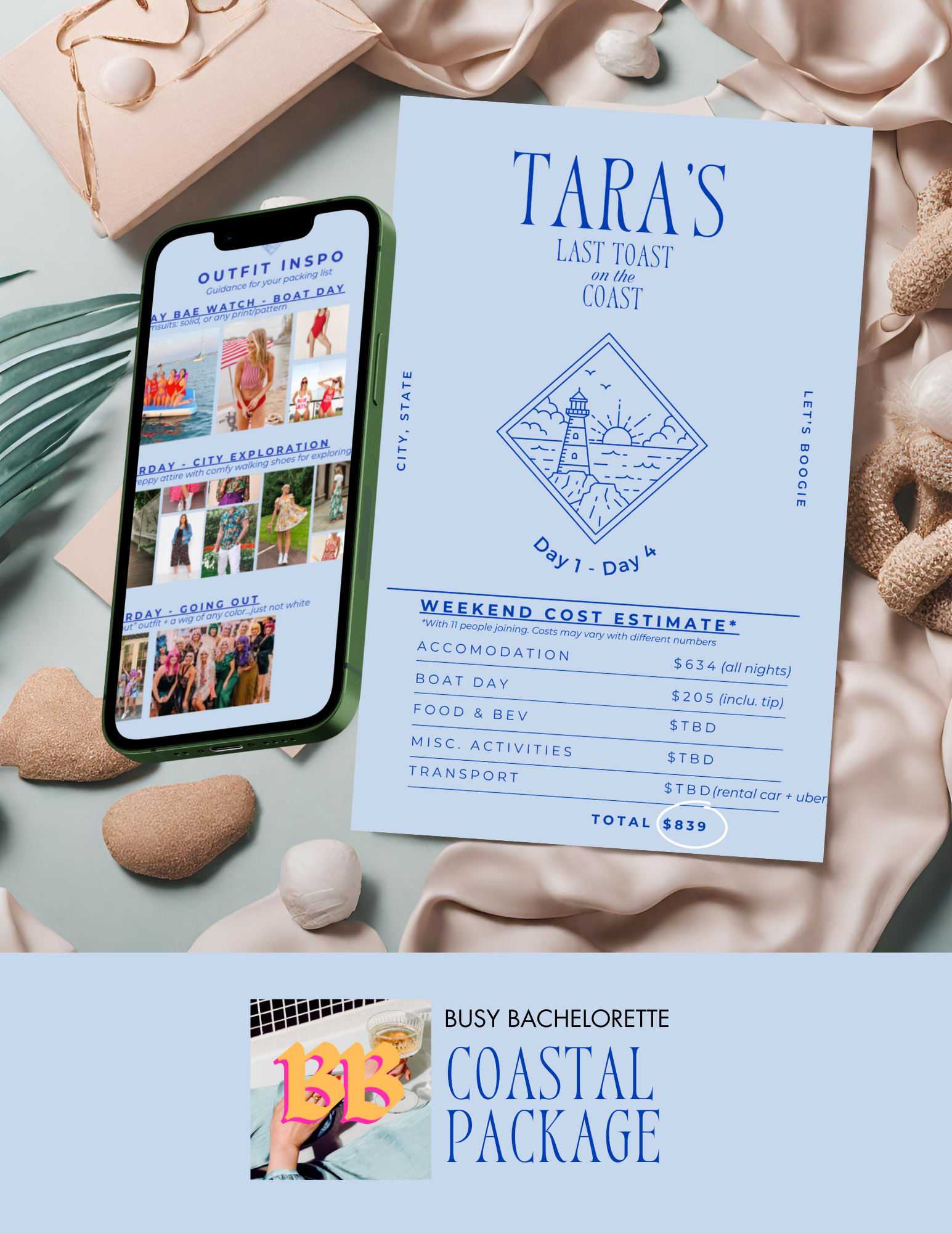 Coastal Bachelorette Itinerary & Kit