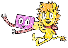 Rookie Robot waving next to his friend the lion