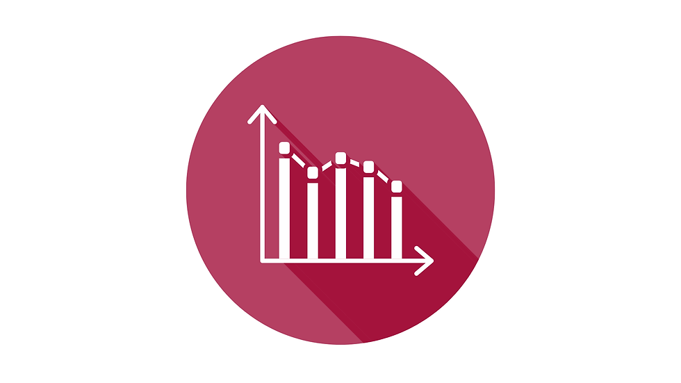 Diagramm-Icon mit rückläufigem Wachstum visualisiert stagnierende Umsätze durch fehlende Marketingstrategie, unstrukturierte Lead-Generierung und mangelnde Conversion-Optimierung im Vertriebsprozess.