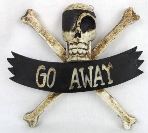 Wood Pirate Skull Cross Bone Go Away Sign Plaque Wall Art De