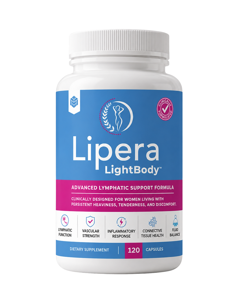 White bottle of Lipera LightBody dietary supplement, blue and magenta label, 120 capsules, clinically formulated.