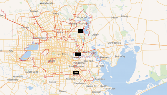 ヒューストン水道の浄水場の位置図