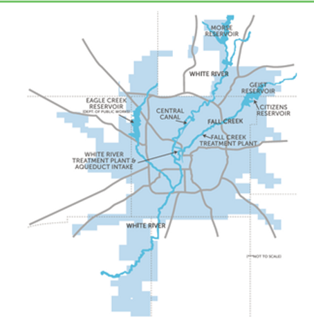​インディアナポリス水道の主要施設位置図