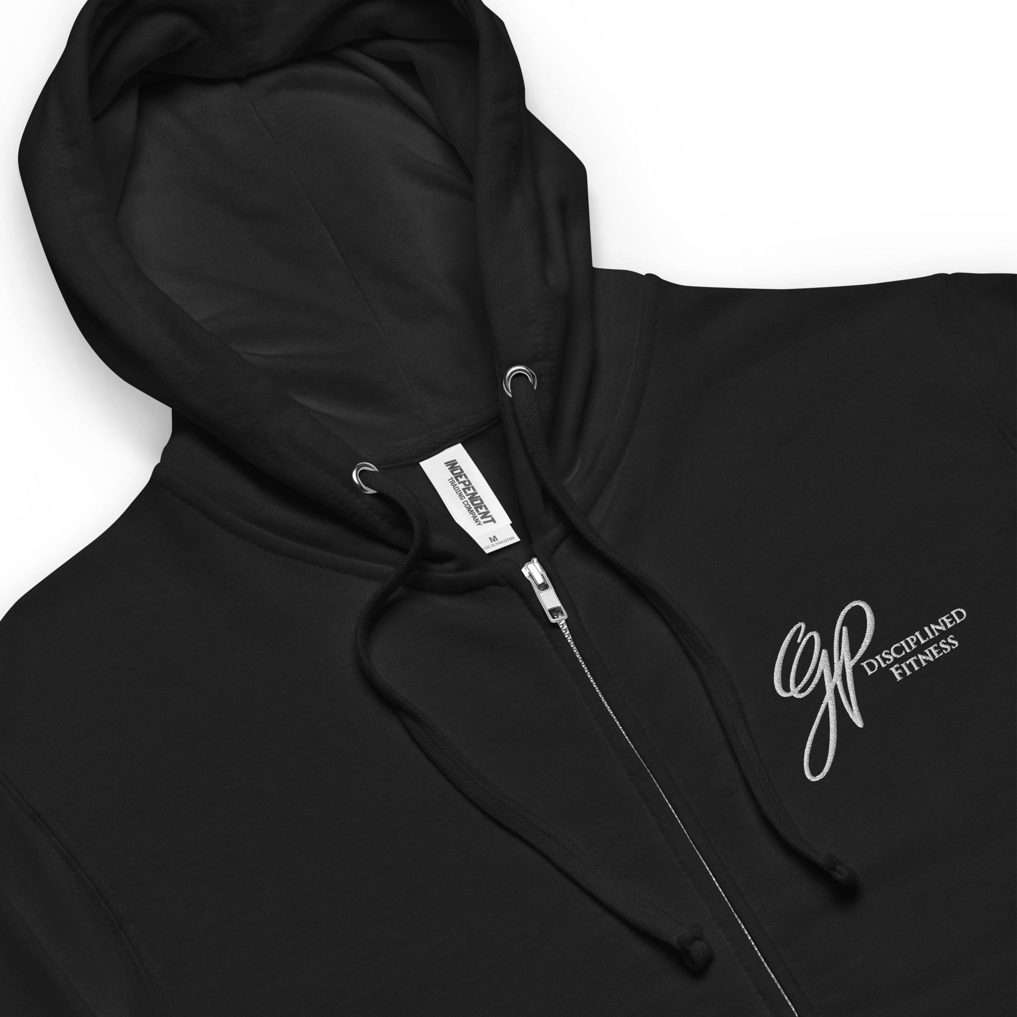 Unisex Fleece Zip Up Hoodie (White Embroidery)