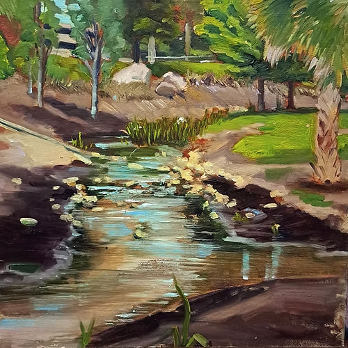 Chris Rivera. Cascades Park. Oil on Panel, 2023.