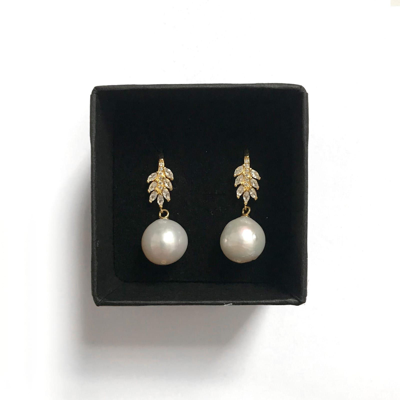 Round Freshwater Pearl Earrings With Gold Plated 925 Sterling Silver