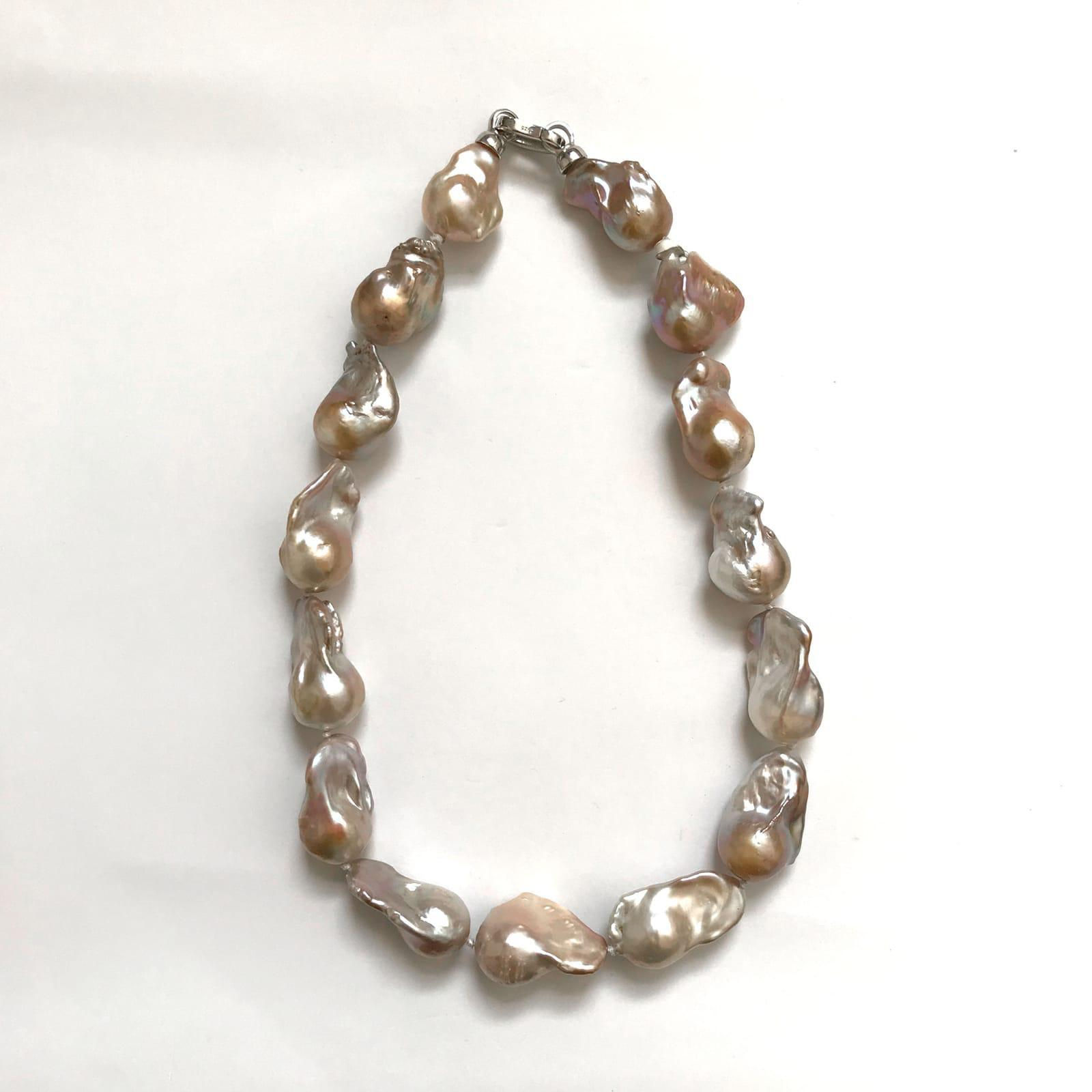Champagne Baroque Pearls w/ Silver Clasp Necklace