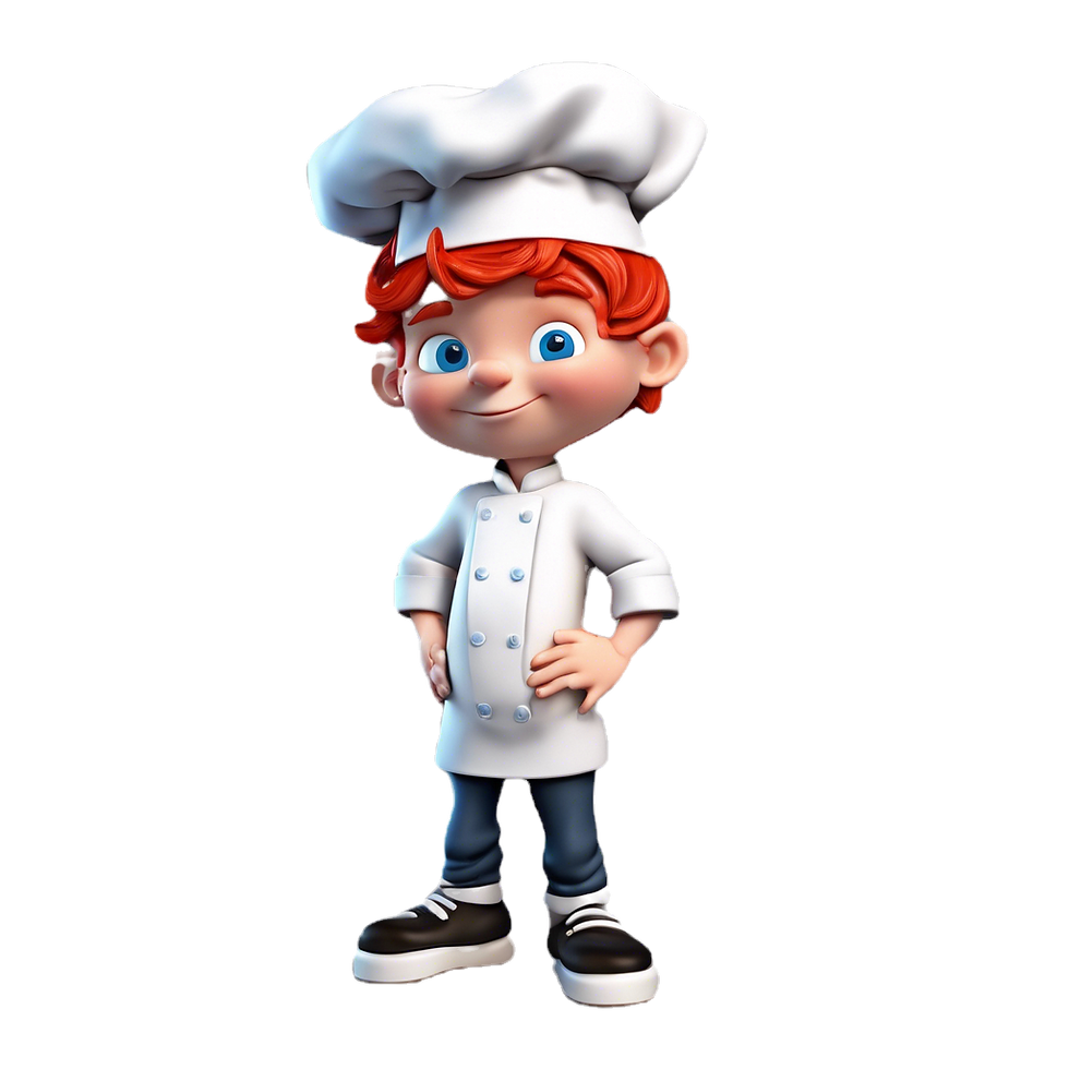young boy with red hair blue eyes in a chefs hat
