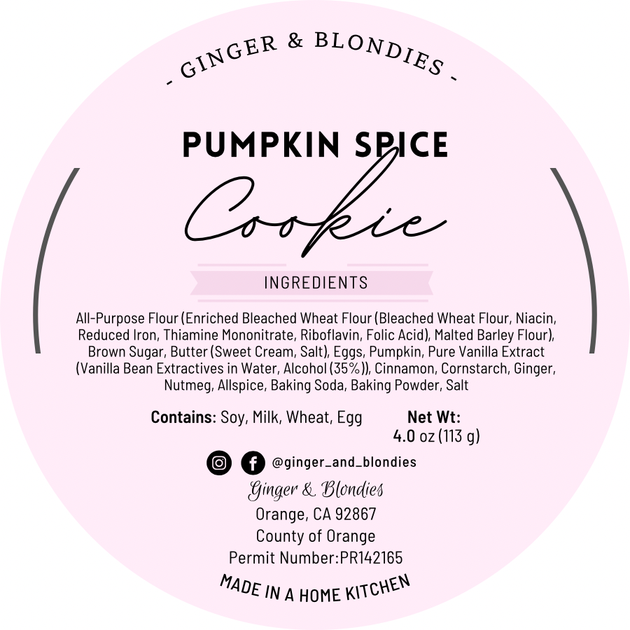 Pumpkin Spice Cookie Ingredients