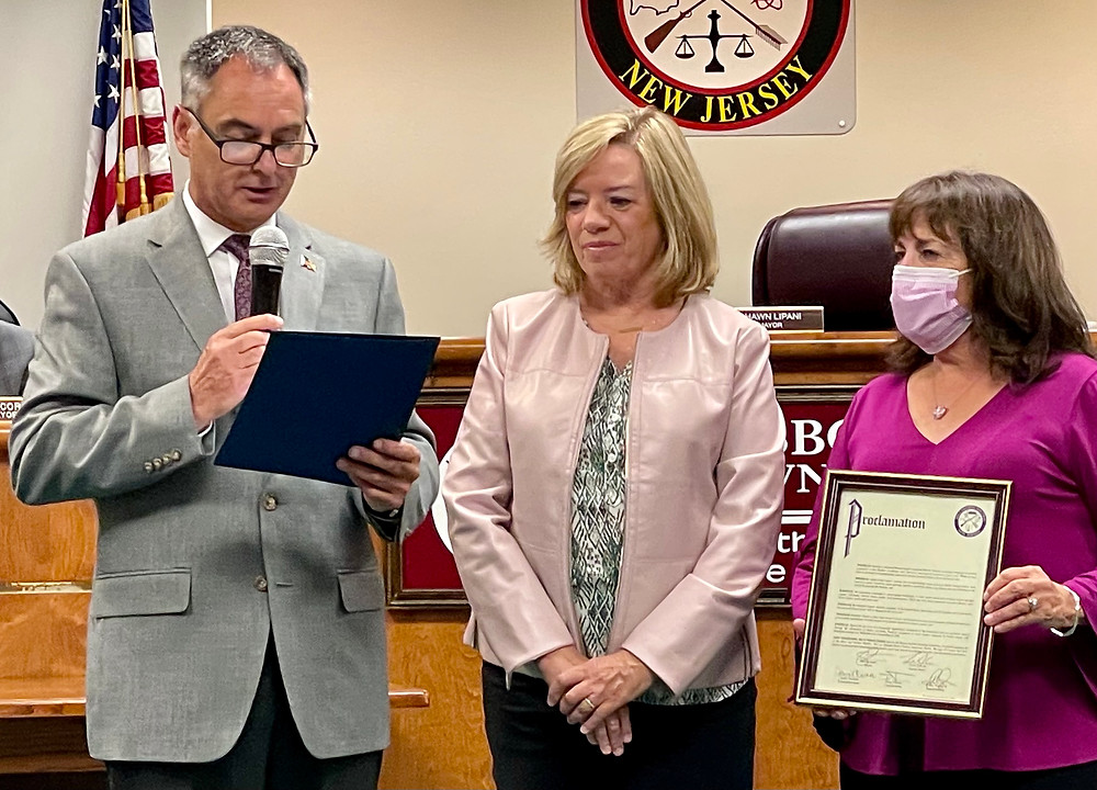 Photo of Hillsborough Mayor Shawn Lipani with Dance for the Cure Co-founders Joanne Liscovitz and Kathleen Cirioli