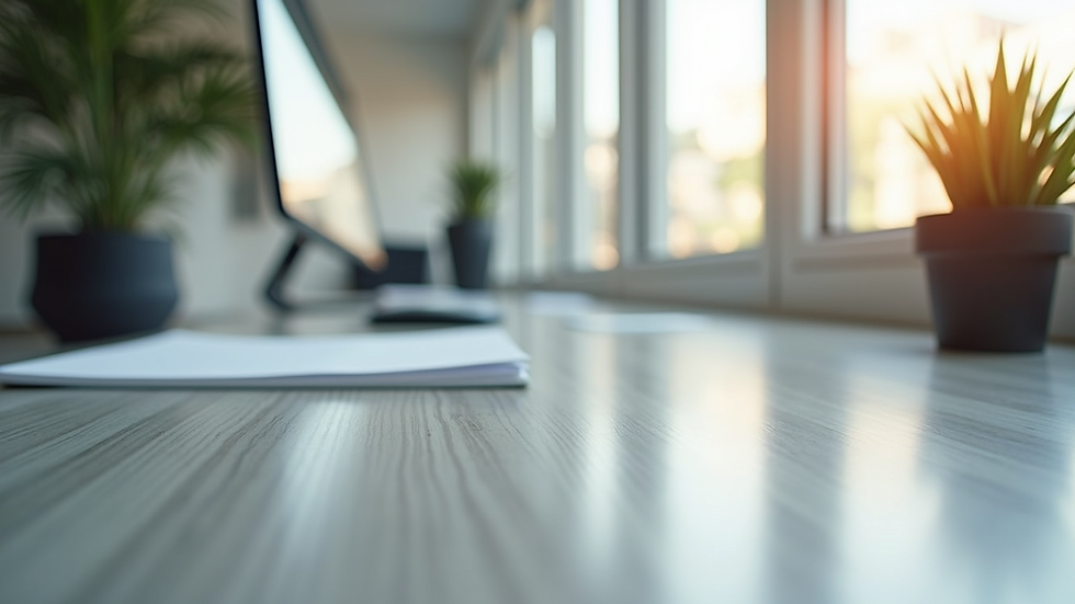 Eye-level view of a clean and modern workspace with minimal decor