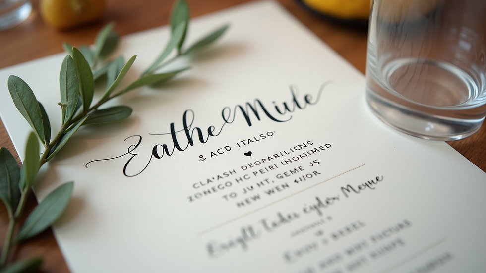 Close-up view of a wedding cocktail menu with elegant typography