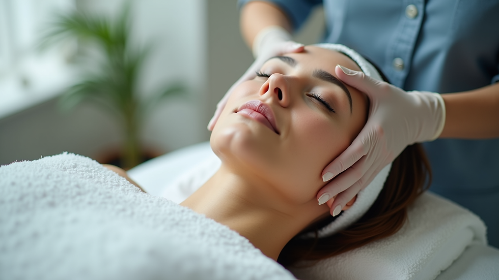 Eye-level view of a client receiving a facial treatment in a calm clinic setting