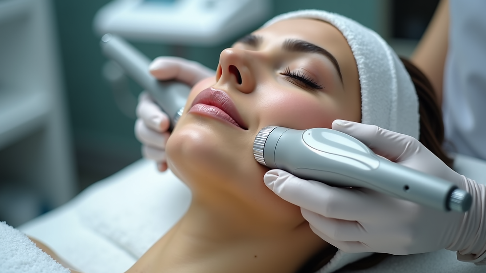 Close-up view of a HydraFacial MD machine in use during a skin treatment