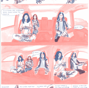 a knitting sequence, three women in a car, end with knitting sequence