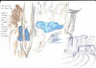 a girl with an ikea bag and a tram