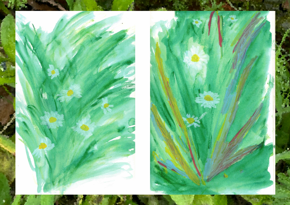 a painting of daisies with watercolour pens and acrylic markers 