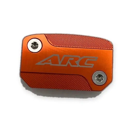 Miniature : ARC AC‑MC101 billet Brembo master cylinder cap for Beta, Husqvarna, KTM, GasGas, Sherco and TM models. Orange