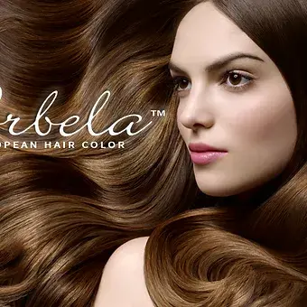 Miniatura: Model in a professional salon with freshly colored mahogany-chocolate hair using Porbela Color 8/31