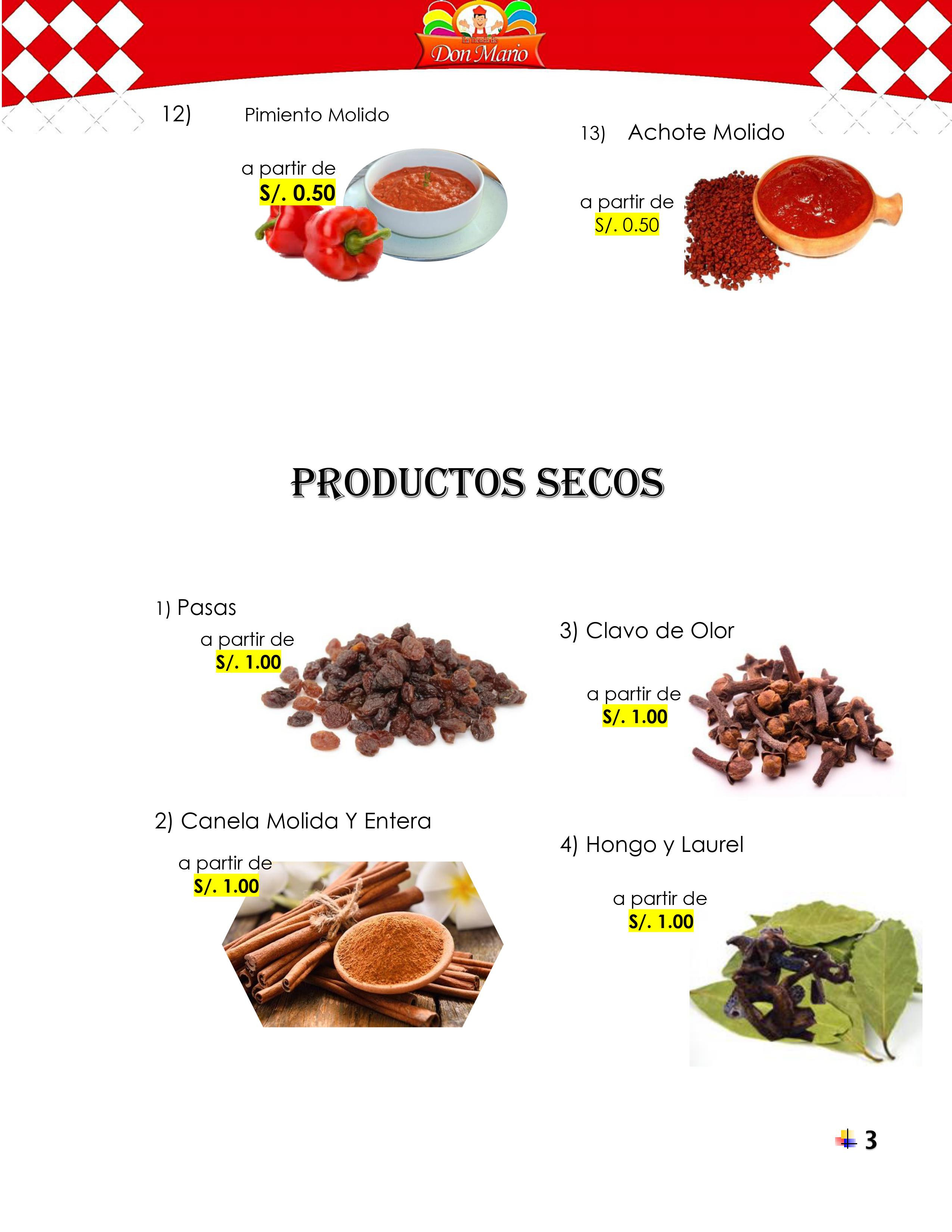 PRODUCTOS MOLIDOS Y ENTEROS SECOS