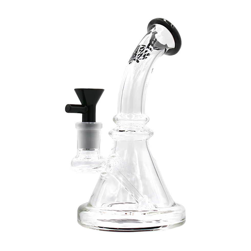 Best Buds Curved Beaker glass bong sett fra toppvinkel, kompakt bong med buet design i glass