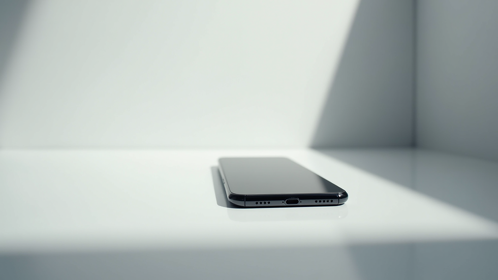 Eye-level view of a sleek modern smartphone on a minimalist surface