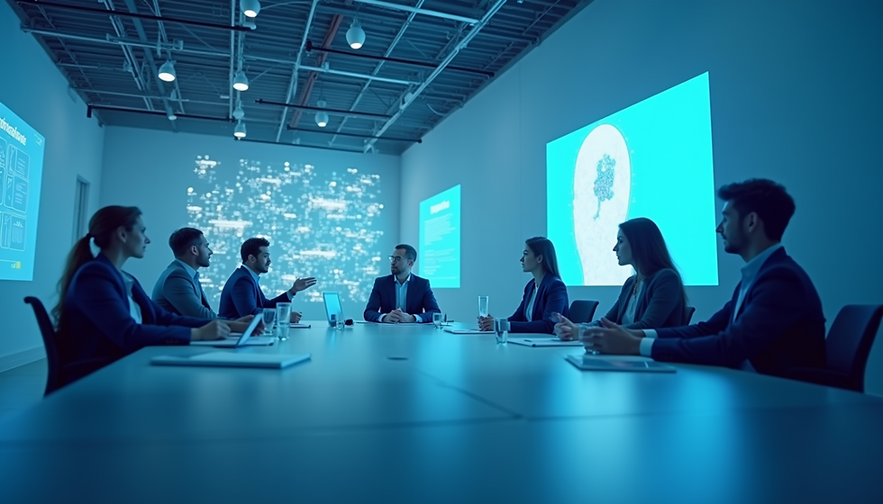 Team discussing AI governance frameworks in a meeting room