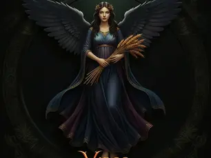 Mystical illustration of a Virgo maiden under a cosmic purple night sky