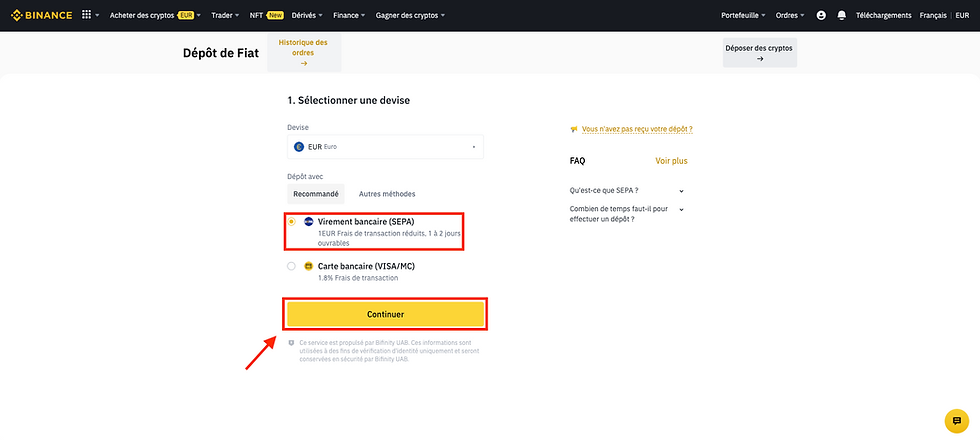 Virement bancaire SEPA depuis Binance